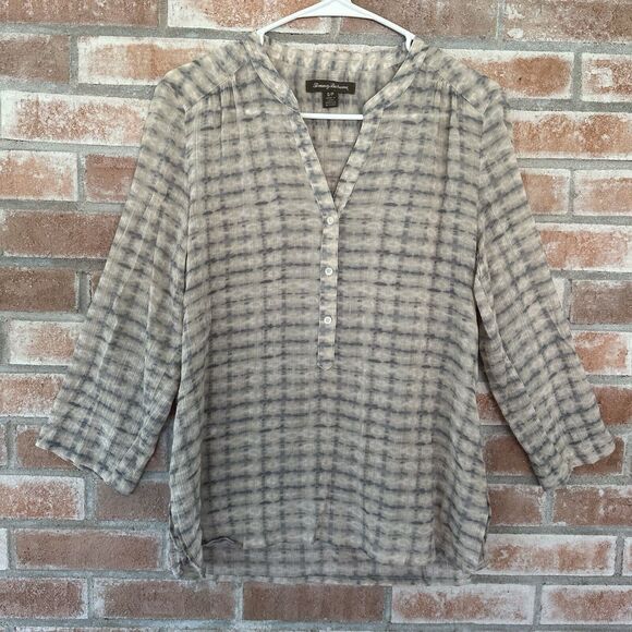 Tommy Bahama Lightweight Button Beach Roll Tab Shirt Small Beige Gray - Picture 1 of 10